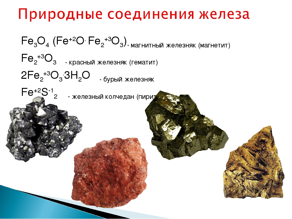 Какое соединение железа. Магнитный Железняк магнетит соединения железа. Формула вещества железа. Железо формула химическая вещества. Формулы природных соединений железа.