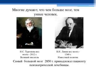 И.С. Тургенева вес мозга - 2012 г. Великий писатель В.И. Ленин вес мозга - 13