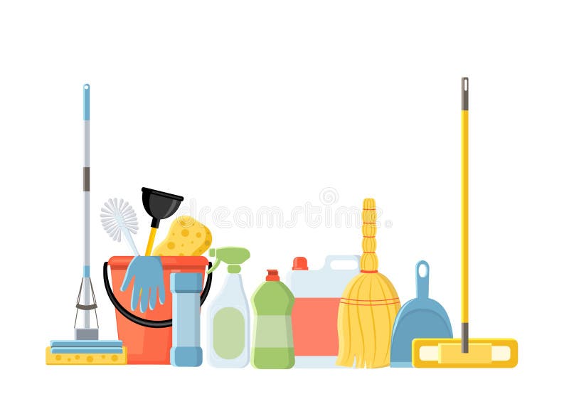 Cleaning tools in flat cartoon style vector illustration isolate vector illustration