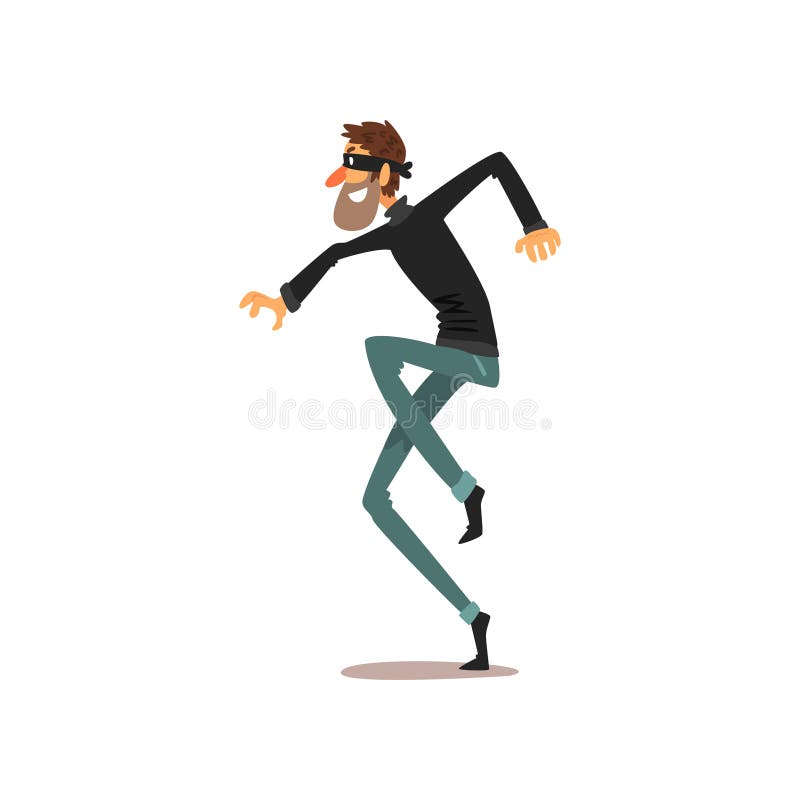 Crouching thief in a mask, robber cartoon character committing crime vector Illustration on a white background vector illustration