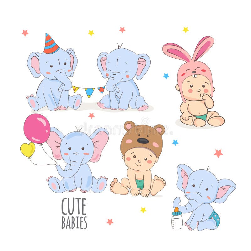 Cute baby or toddler boy animal elephant vector illustration stock illustration