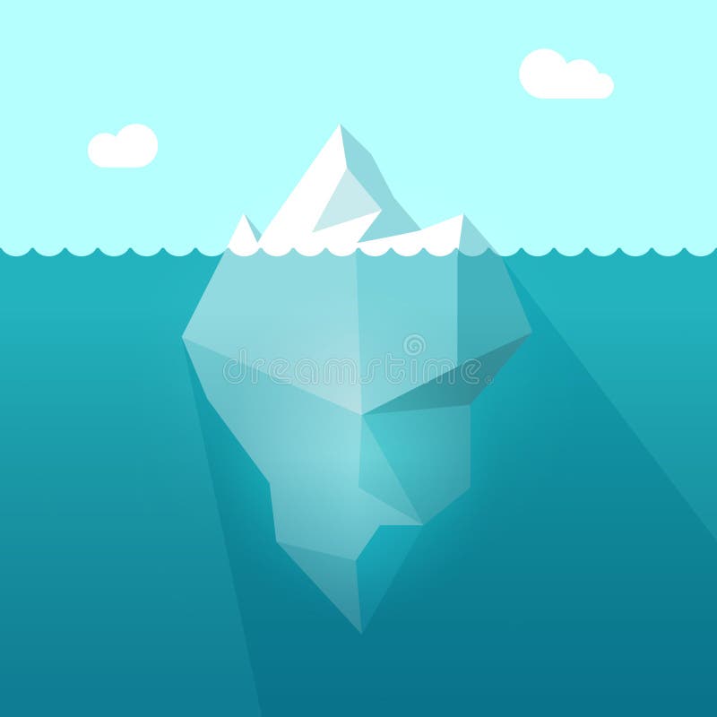 Iceberg in ocean water vector illustration, berg floating underwater part stock illustration